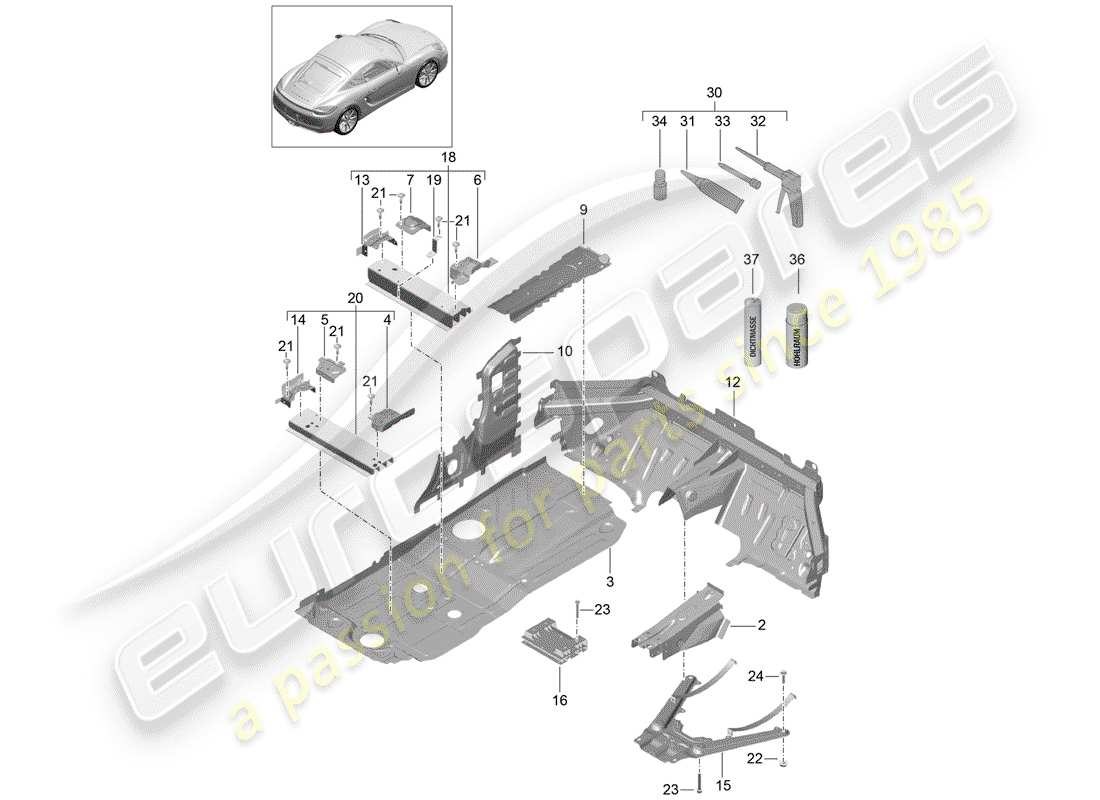 porsche 2014 (981 cayman) floor plates center part diagram