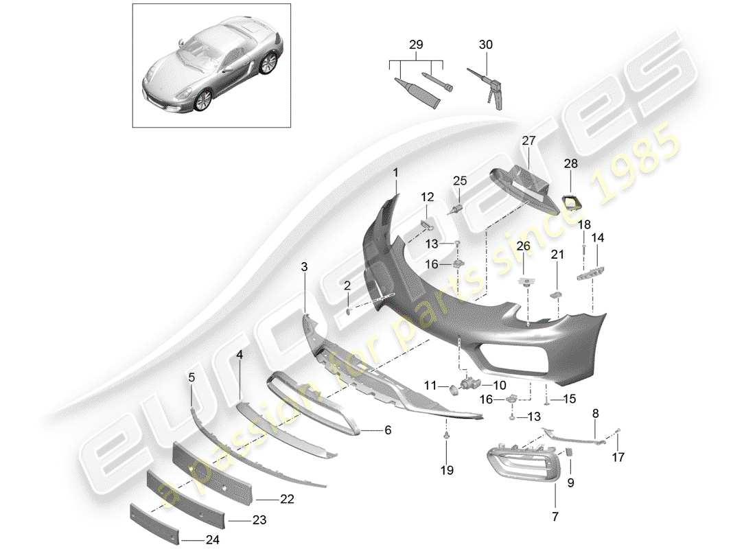 porsche 2014 (981 cayman) bumper front part diagram