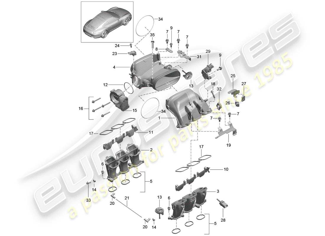 porsche 991 (2013) intake air distributor parts diagram