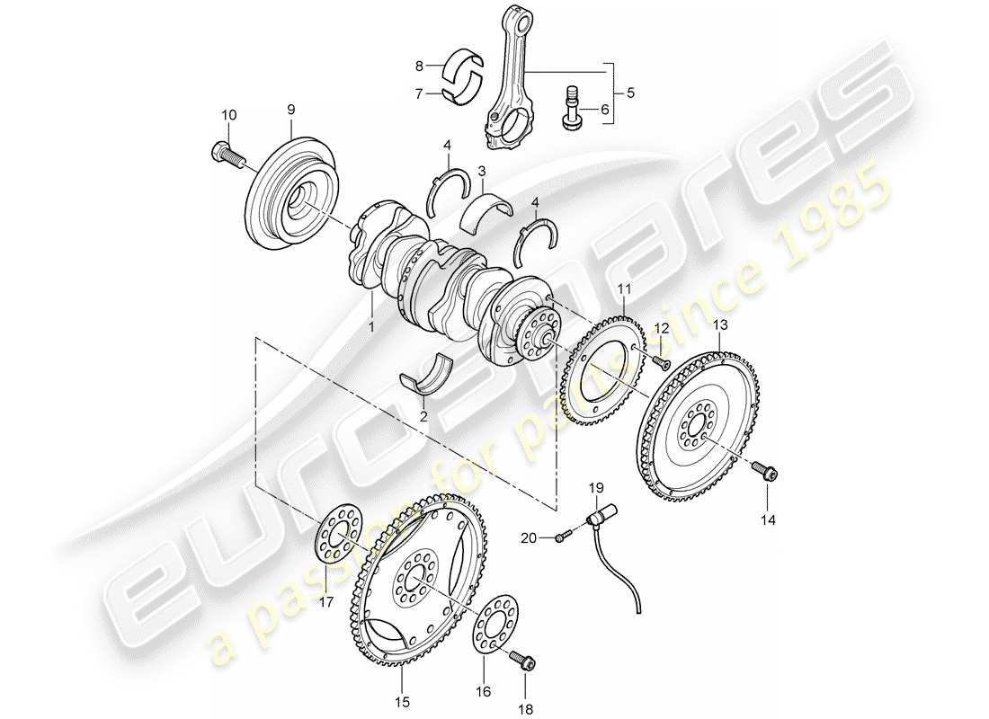 porsche 2008 (cayenne e1 9pa) crankshaft conrod part diagram