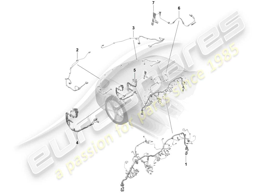 porsche 2019 (718 boxster spyder) wiring looms front dashboard trim steering front axle differential part diagram