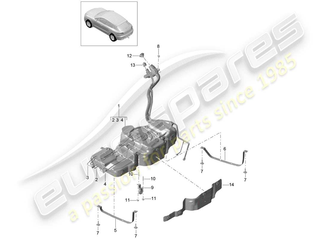porsche 2018 (macan) fuel tank with attachments part diagram
