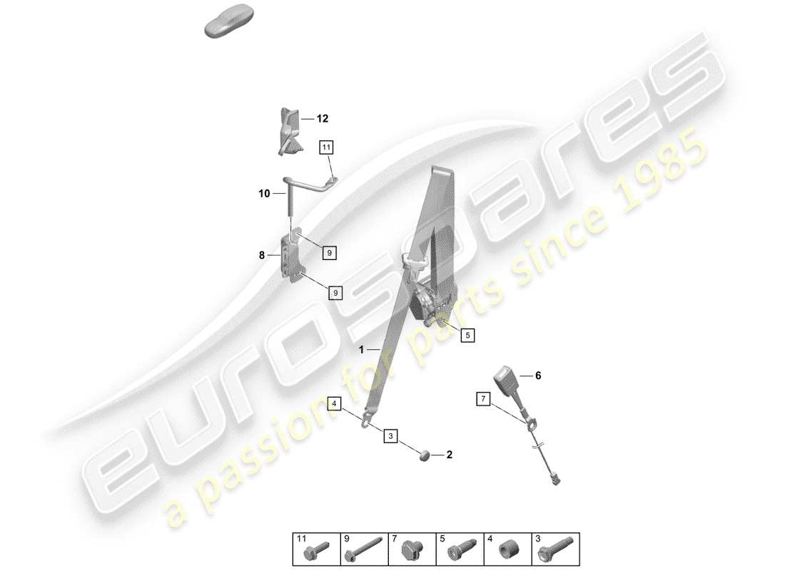 porsche 2020 (718 boxster spyder) seat belts parts diagram