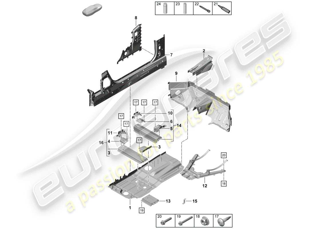 porsche 2020 (718 boxster spyder) floor plates center parts diagram