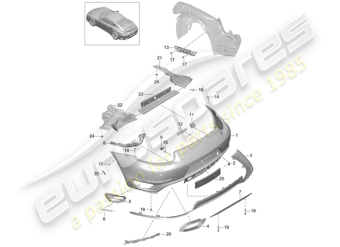 porsche 2016 (991-1 turbo) bumper rear d >>- mj 2016 part diagram