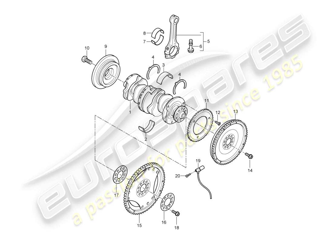 porsche 2009 (cayenne e1 9pa) crankshaft conrod parts diagram