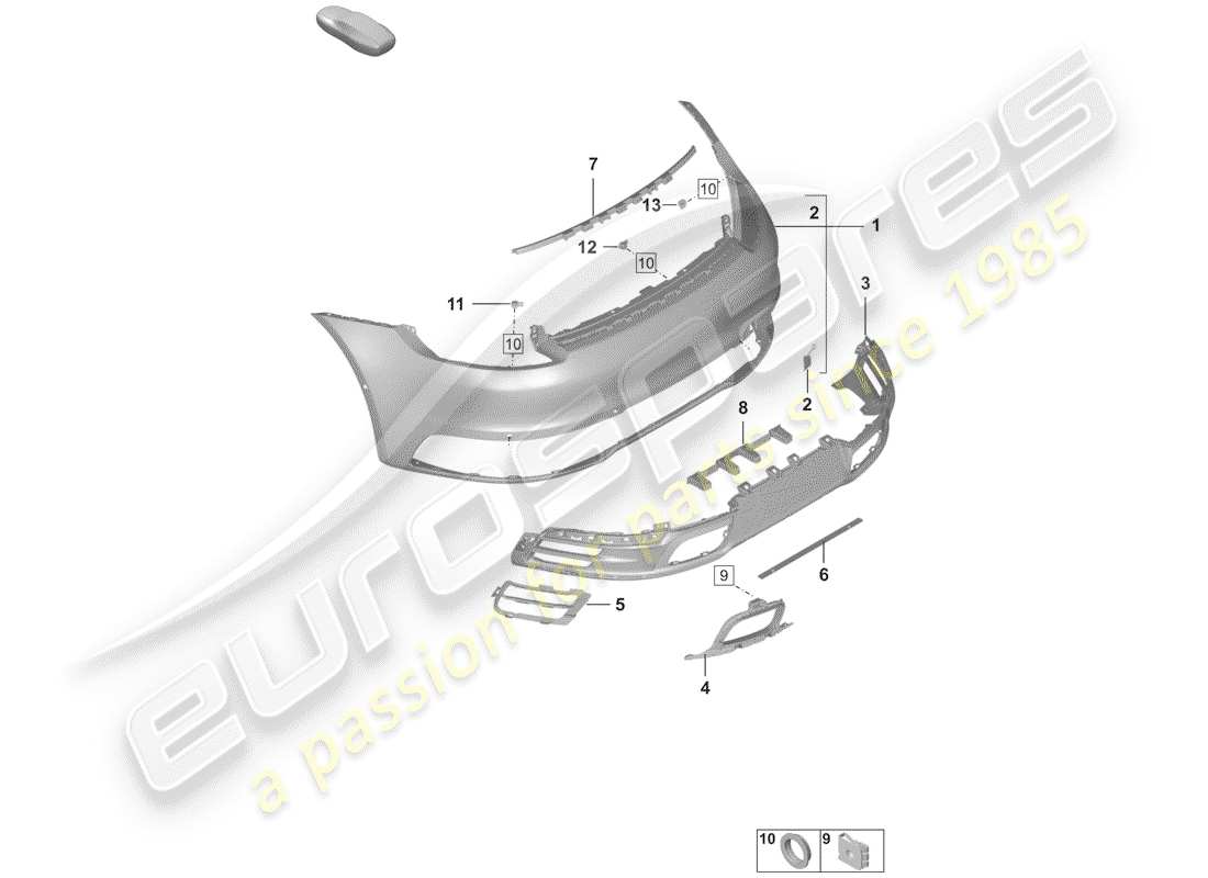 porsche 2020 (992-1) bumper rear sport exhaust system with: accessories parts diagram