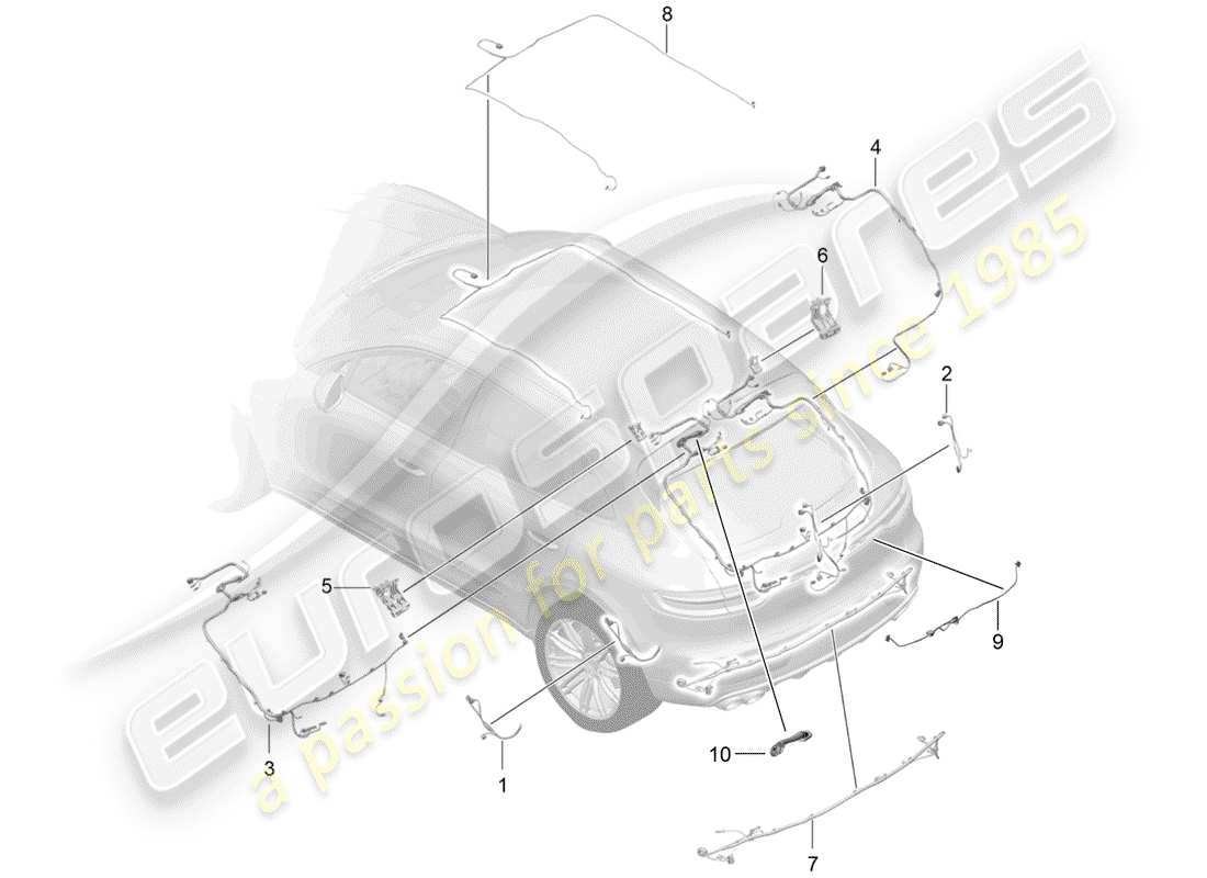 porsche 2019 (macan) wire set rear end roof trim rear lid anti-locking brake syst. -abs- brake pad wear display rear axle part diagram