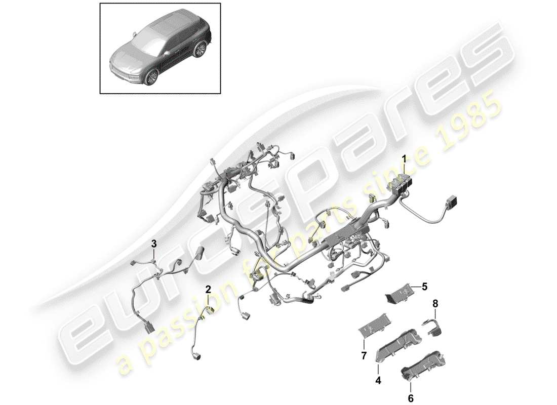 porsche 2019 (cayenne e3 9ya/9yb) wiring looms engine parts diagram