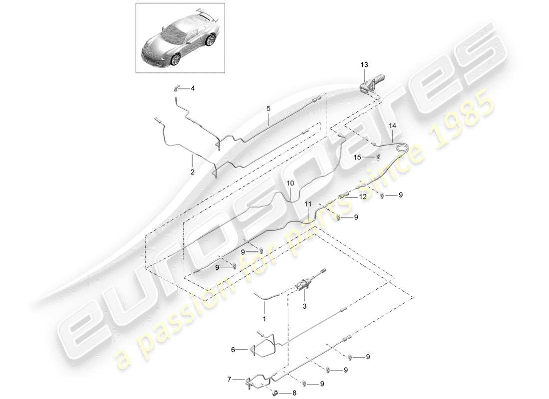 porsche 991r/gt3/rs (2019) hydraulic clutch part diagram