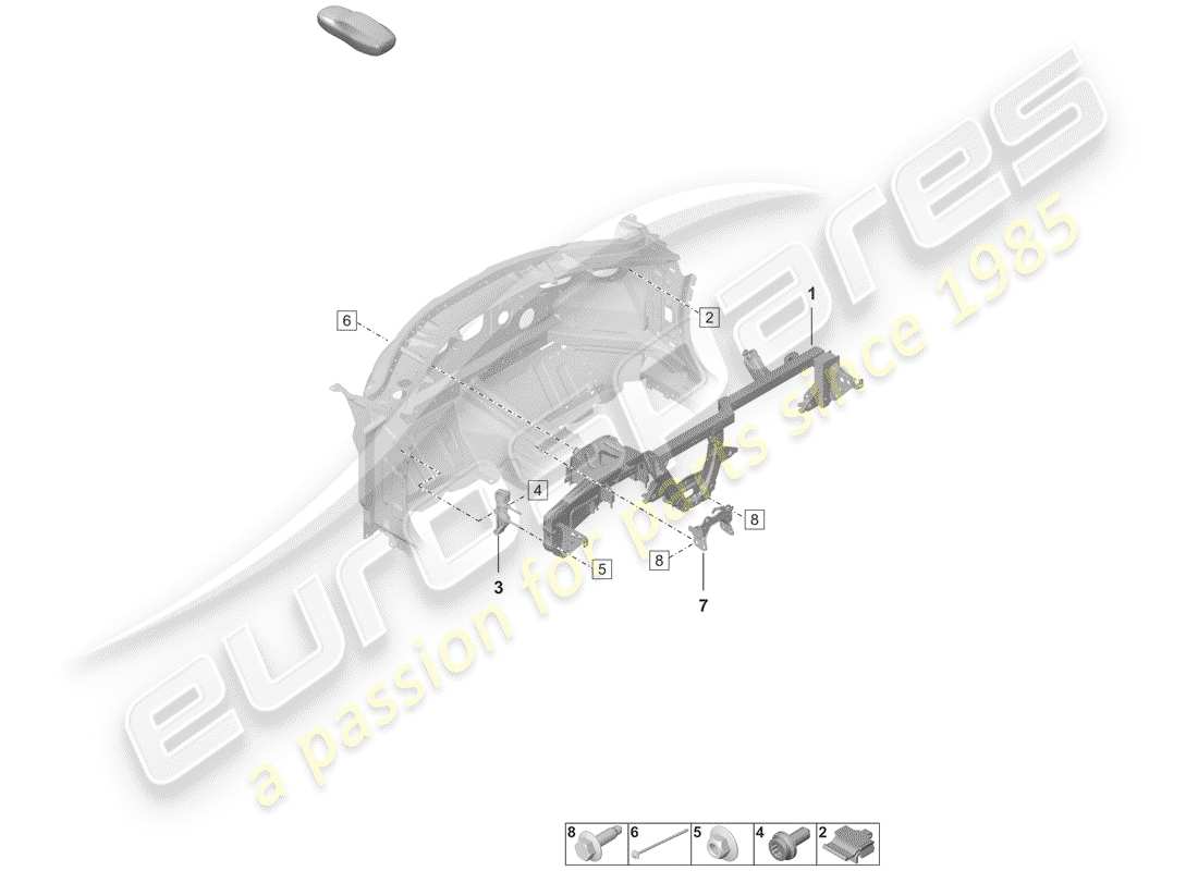 porsche 2020 (992-1) dashboard bracket parts diagram