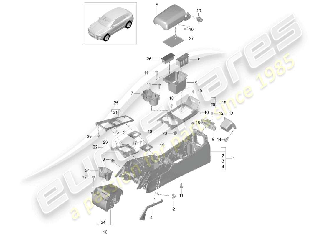 porsche 2014 (macan) centre console parts diagram