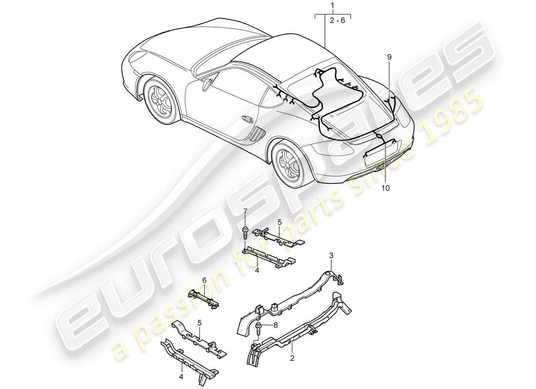 porsche 2010 (987 cayman) wiring looms engine rear end licence plate light parking aid repair kits for shock absorbers anti-locking brake syst. -abs- brake pad wear display rear axle part diagram