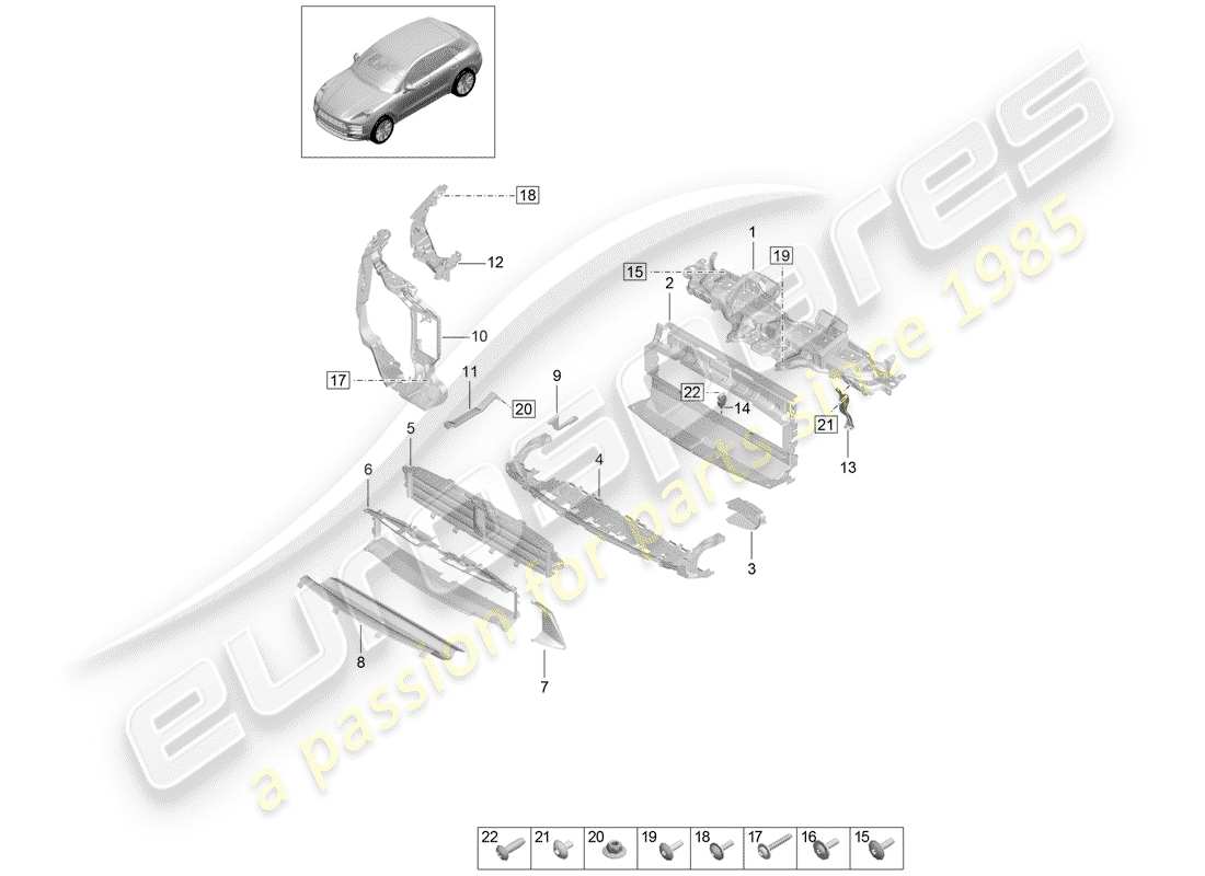 porsche 2020 (macan) carrier r4 tfsi cooler for coolant air guide and lock carrier parts diagram