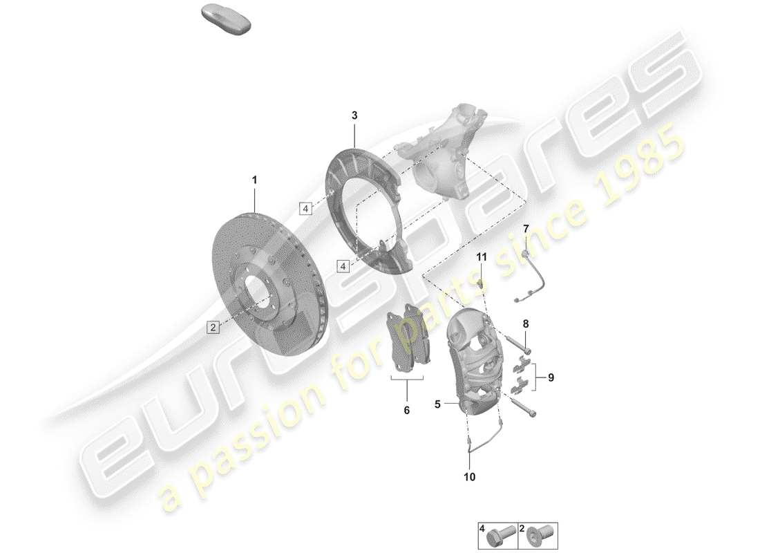 porsche 2020 (992-1) disc brake 17 front axle yellow parts diagram