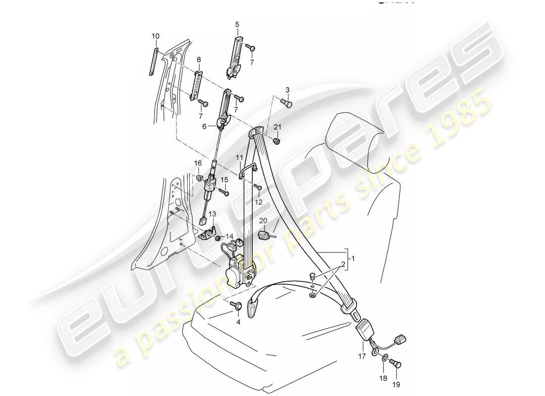 porsche 2003 (cayenne e1 9pa) three-point safety belt front parts diagram