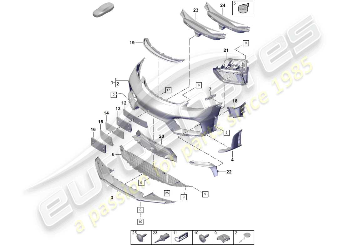 porsche 2020 (718 boxster spyder) bumper front parts diagram