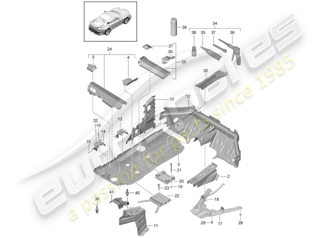 porsche 991r/gt3/rs (2019) floor pan part diagram