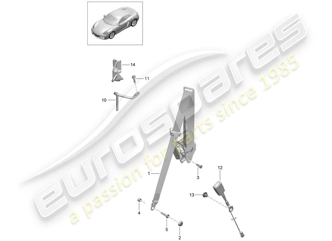 porsche 2015 (981 cayman) three-point safety belt part diagram