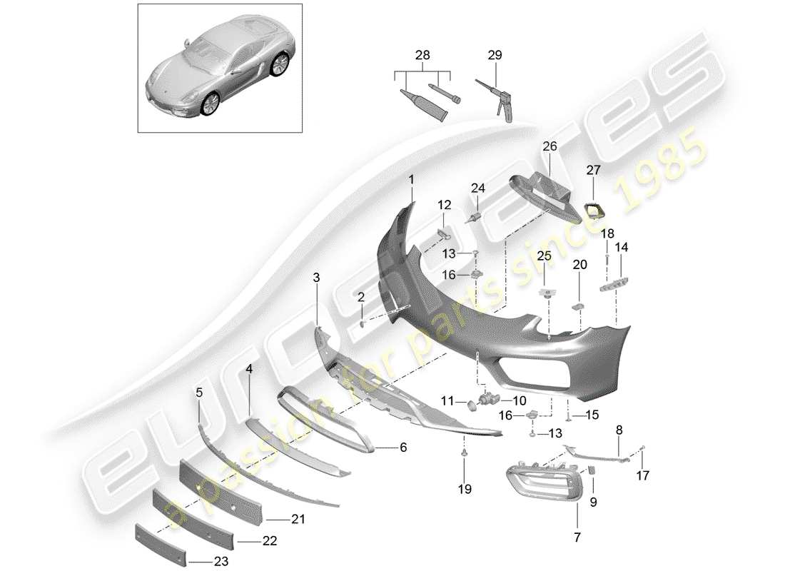 porsche 2014 (981 cayman) bumper front part diagram