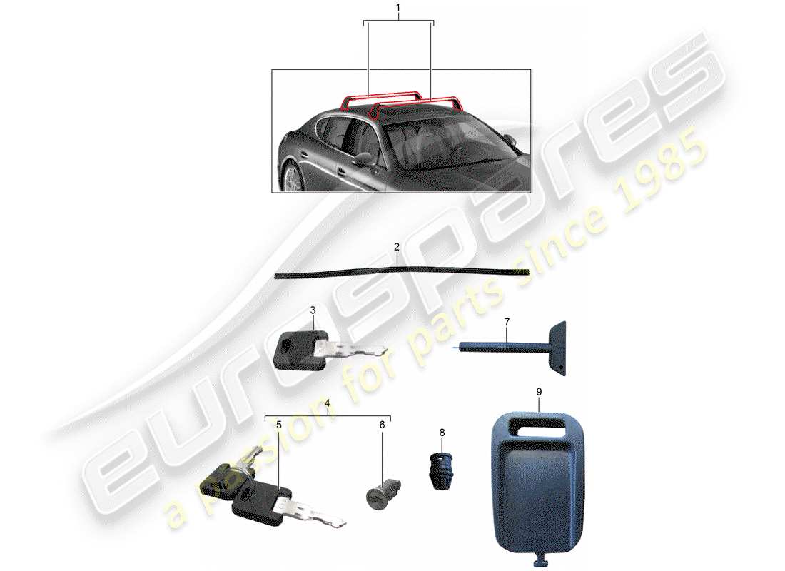 porsche 2014 (tequipment panamera) roof luggage rack parts diagram