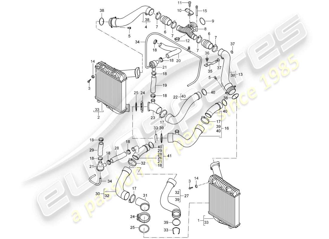 porsche 2003 (cayenne e1 9pa) charge air cooler pressure pipes parts diagram