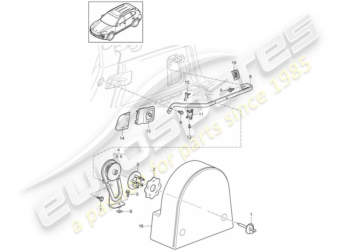 porsche 2017 (cayenne e2 92a) accessories spare wheel bracket spare wheel trim part diagram
