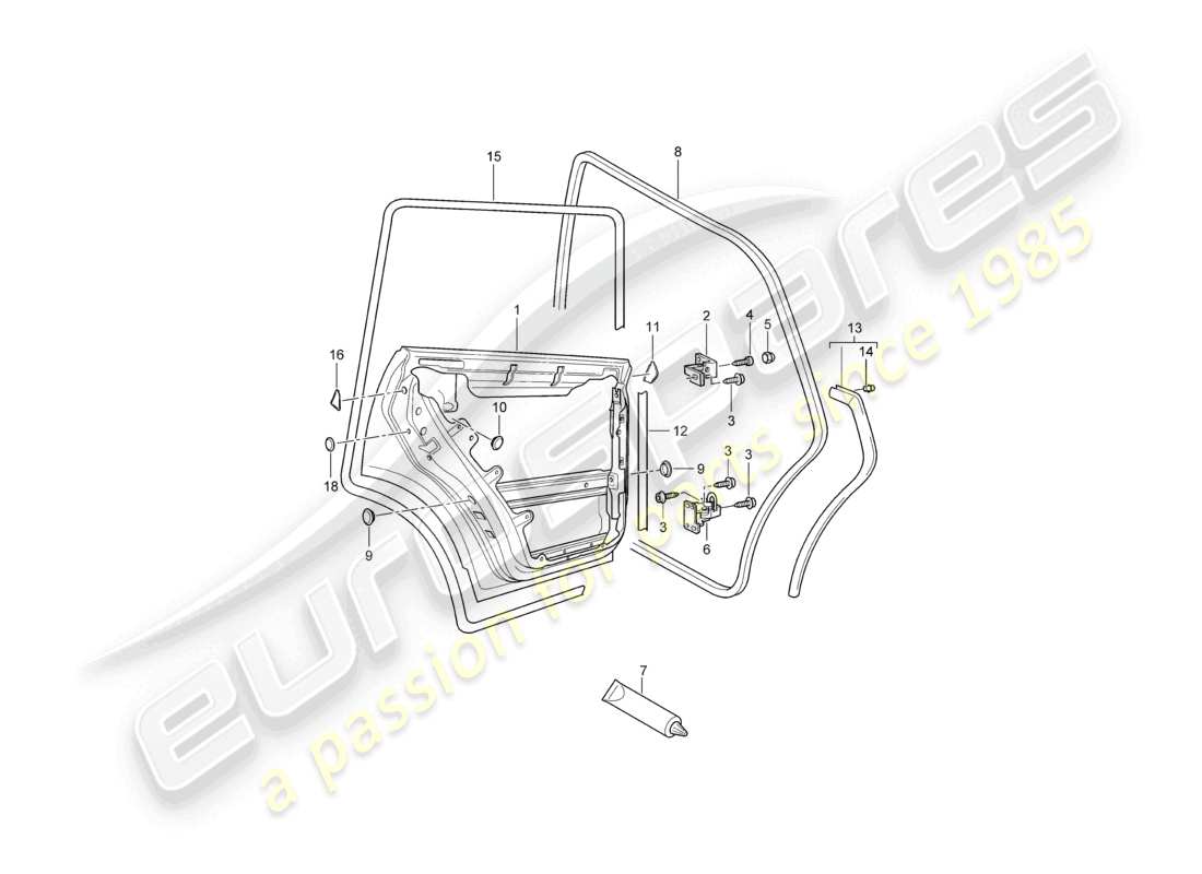 porsche 2009 (cayenne e1 9pa) door shell rear gaskets parts diagram
