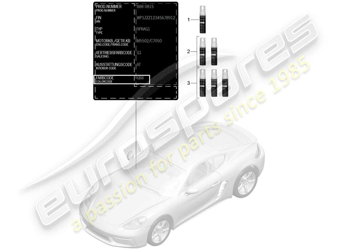 porsche 2020 (718 cayman) paint touch-up applicator paints part diagram