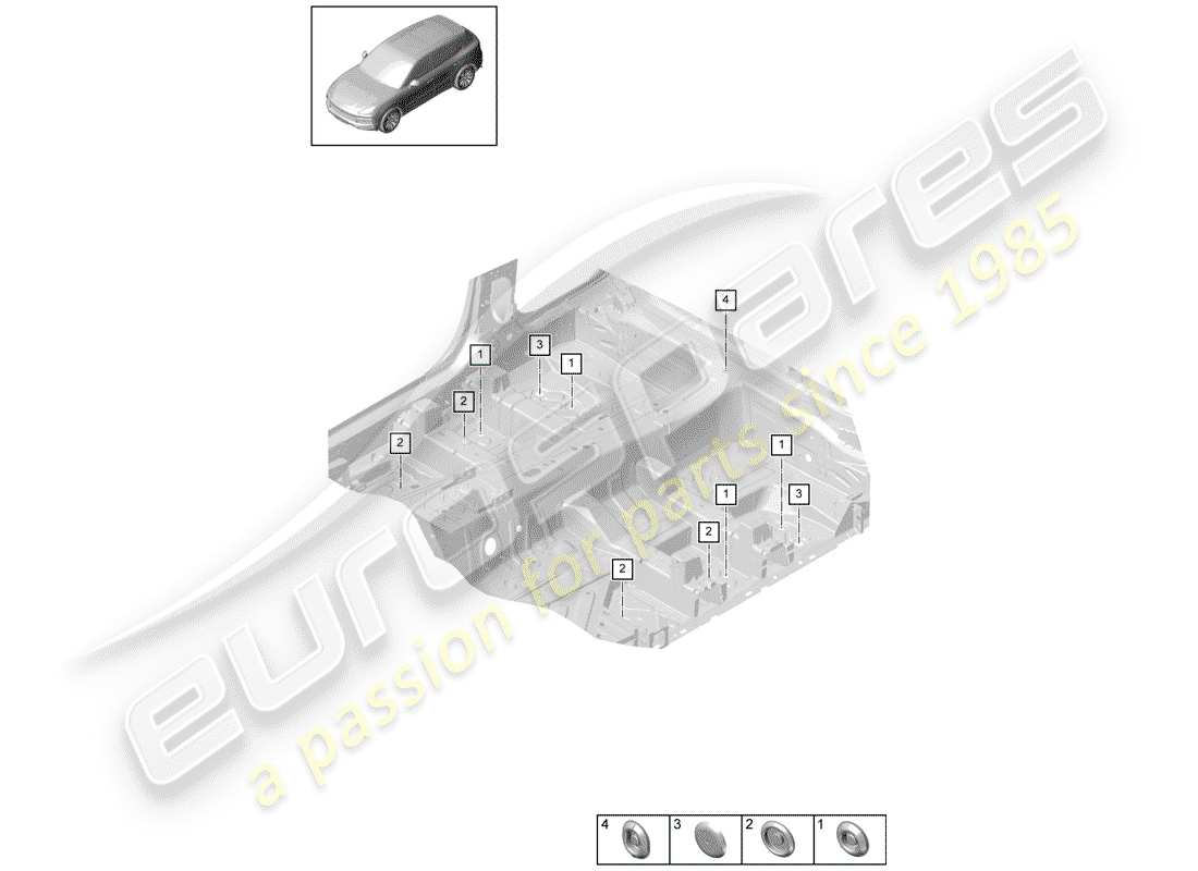 porsche 2018 (cayenne e3 9ya/9yb) bungs inner underbody front parts diagram