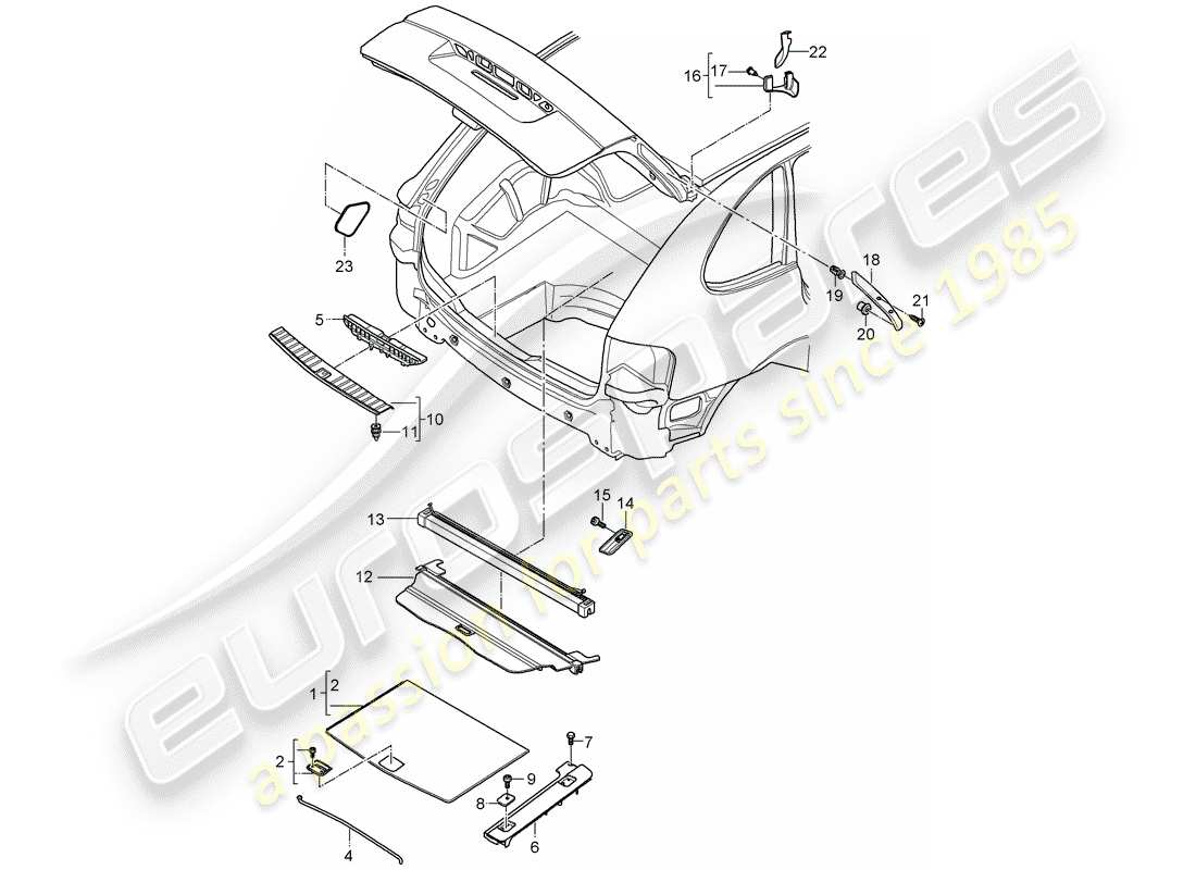 porsche 2009 (cayenne e1 9pa) trims luggage compartment accessories parts diagram