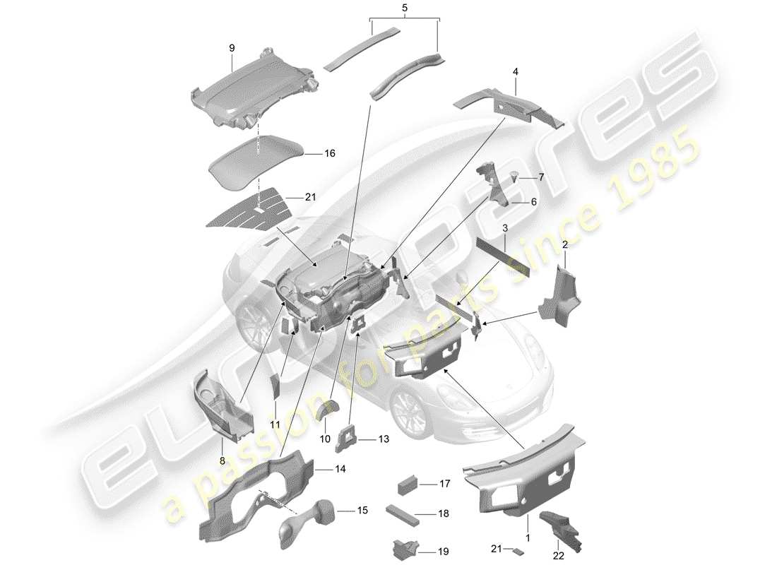 porsche 2013 (981 boxster) body sound absorber parts diagram