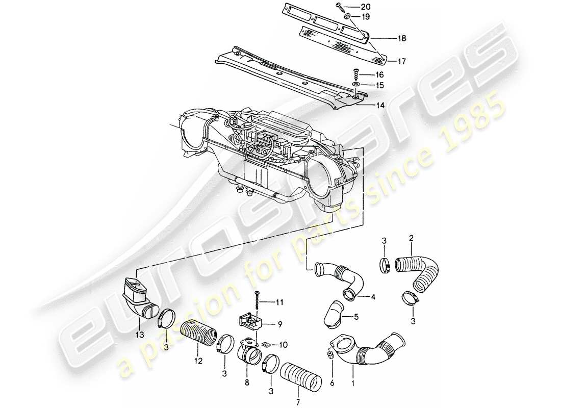porsche 1995 (993) ventilation - heating system 1 part diagram