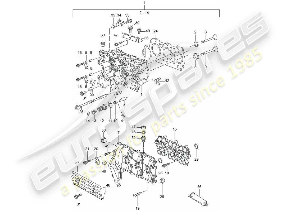porsche 2001 (996) cylinder head - d - mj 2002>> part diagram