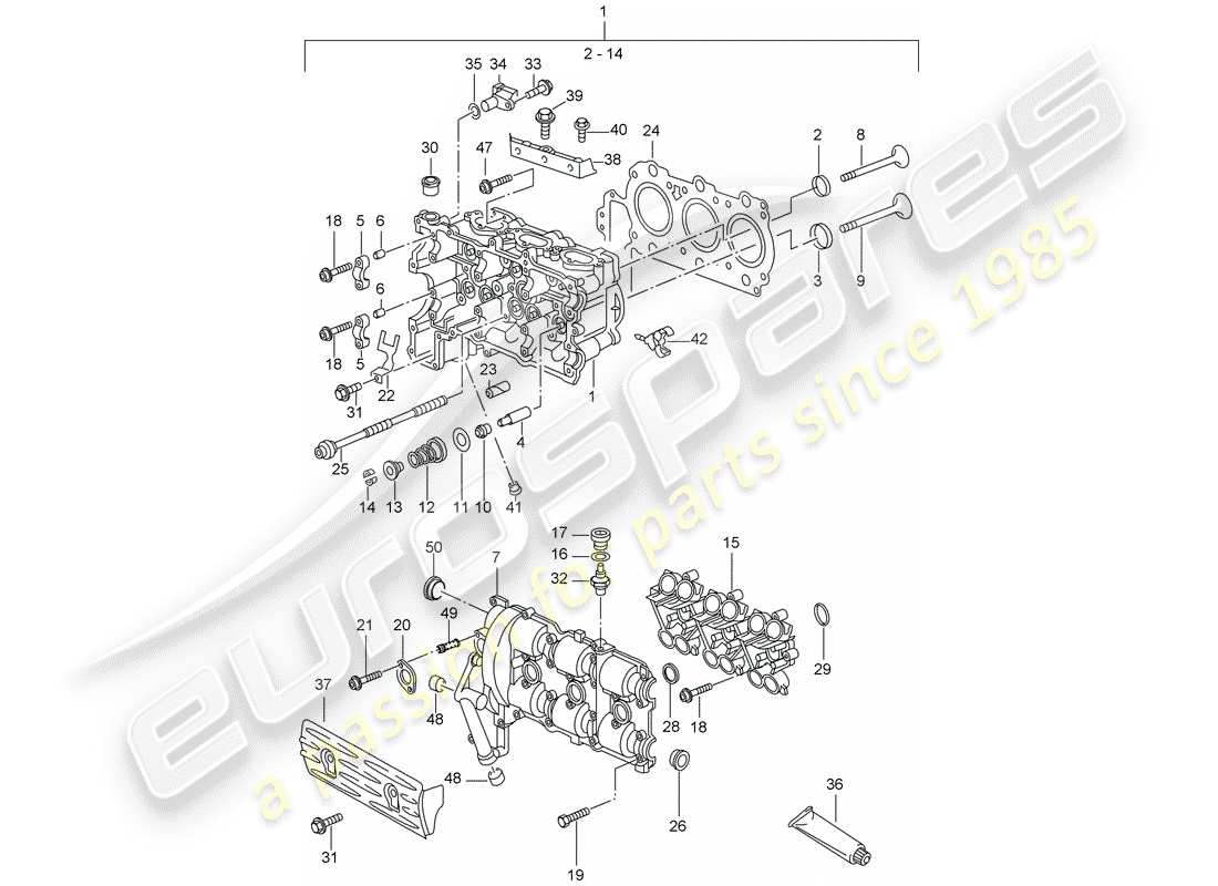 porsche 996 (2001) cylinder head - d - mj 2002>> parts diagram