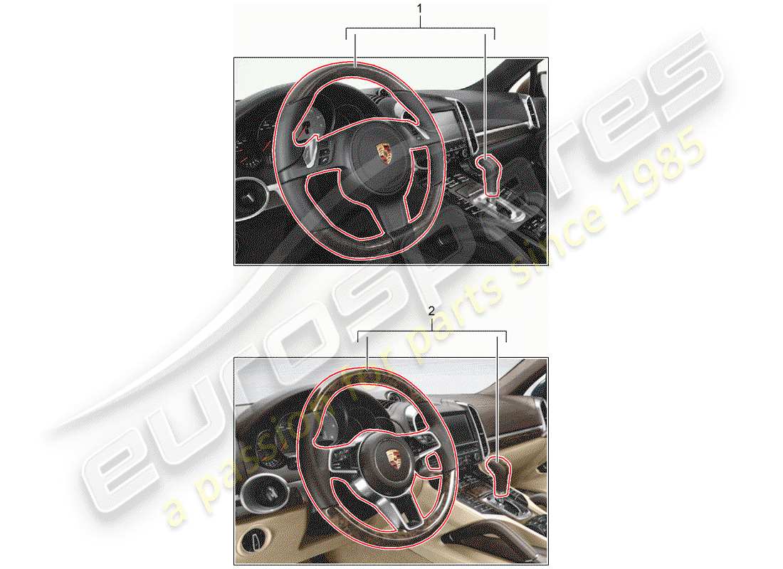 porsche tequipment cayenne (2017) multifunction steering wheel parts diagram
