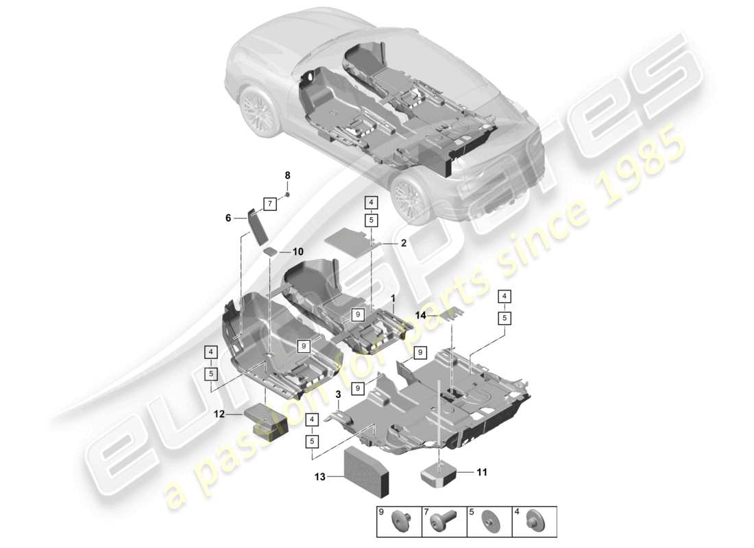 porsche 2018 (cayenne e3 9ya/9yb) flooring rear parts diagram