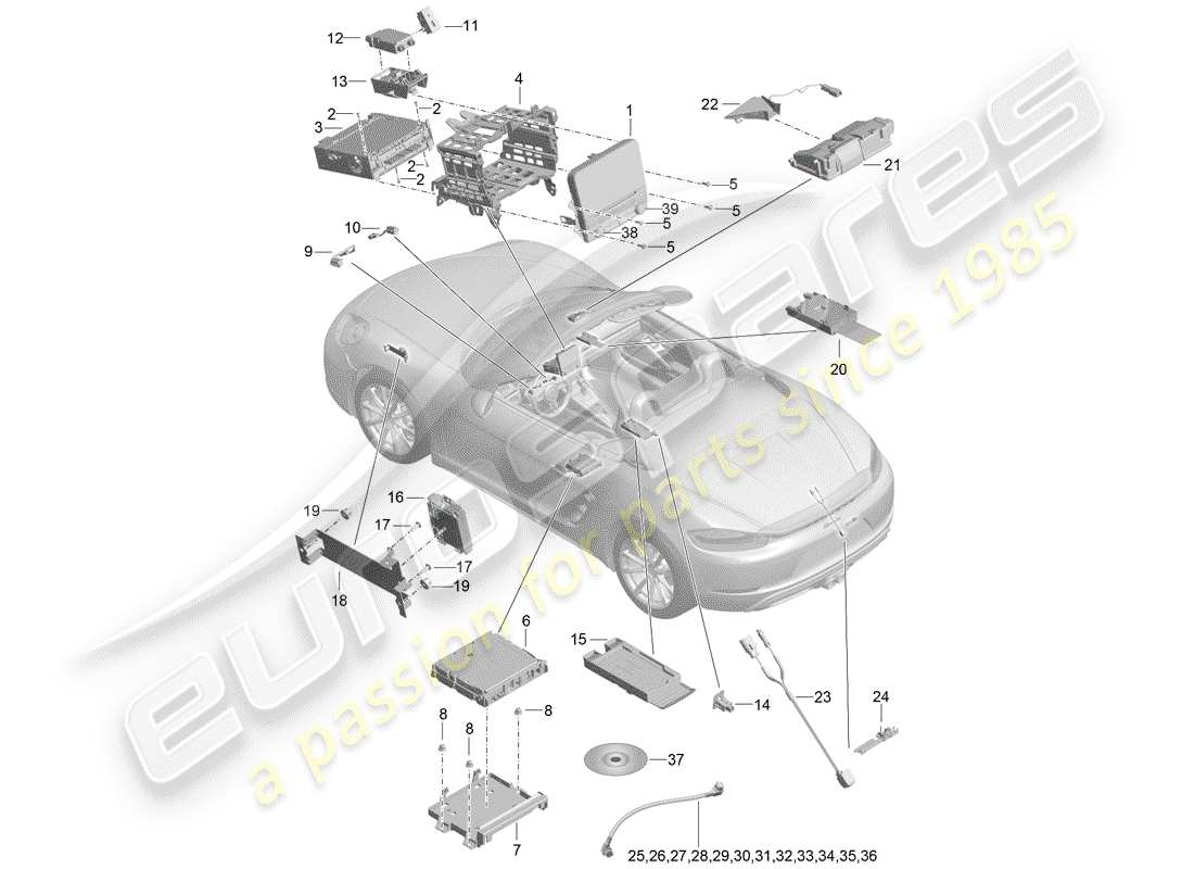 porsche 2018 (718 boxster) control panel navigation system central computer tv microphone camera parts diagram