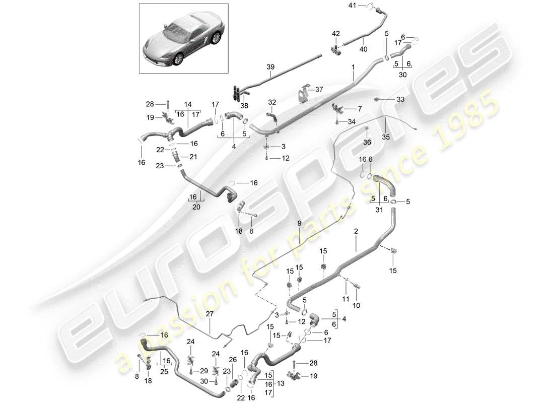 porsche 2018 (718 boxster) coolant cooling system coolant pipe breather line parts diagram