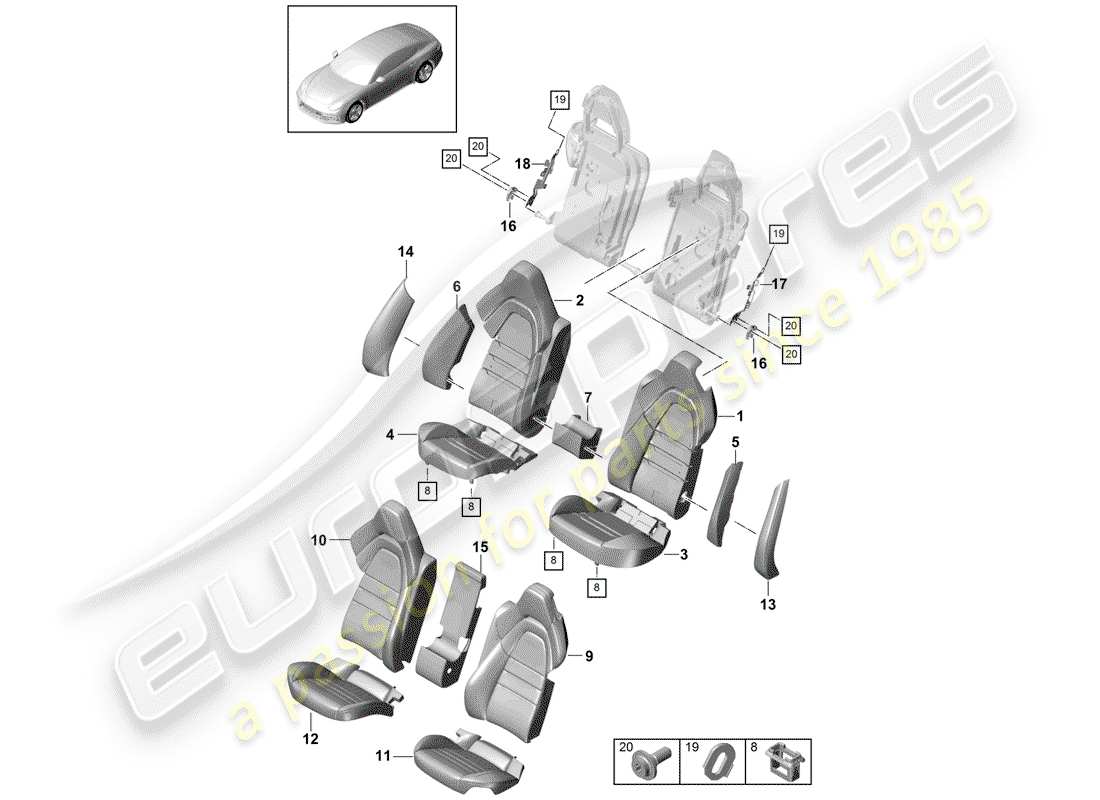 porsche 2018 (panamera 971-1) seat rear comfort seat sport version foam part backrest covers seat covers part diagram