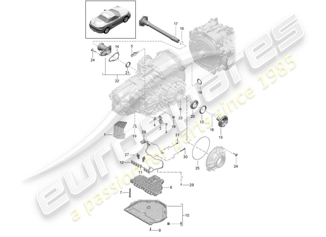 porsche 2017 (718 boxster) - pdk - gearbox individual parts parts diagram