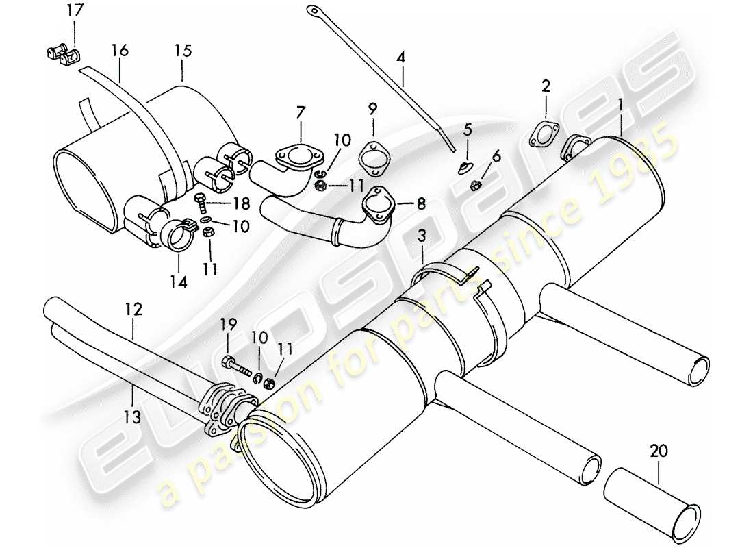 porsche 356b/356c (1962) exhaust system parts diagram