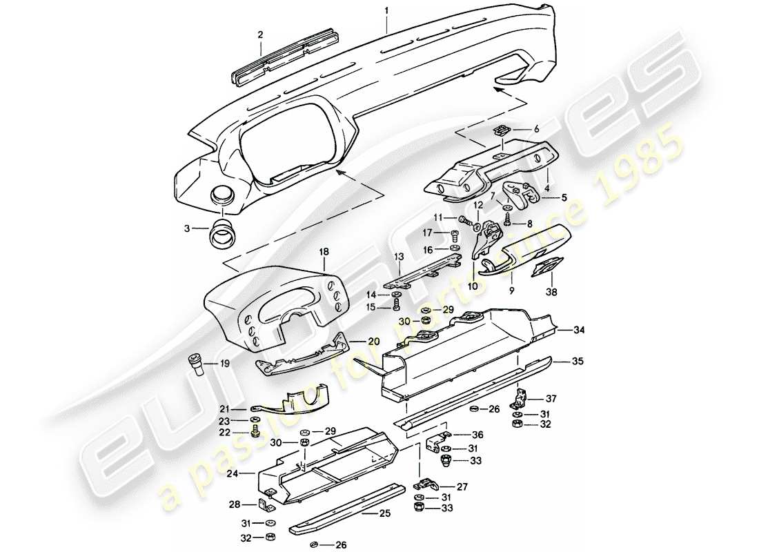 porsche 1982 (928) dashboard parts diagram