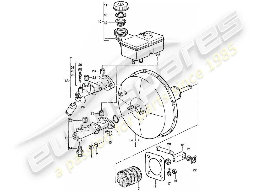 porsche 1984 (928) brake master cylinder - brake booster parts diagram