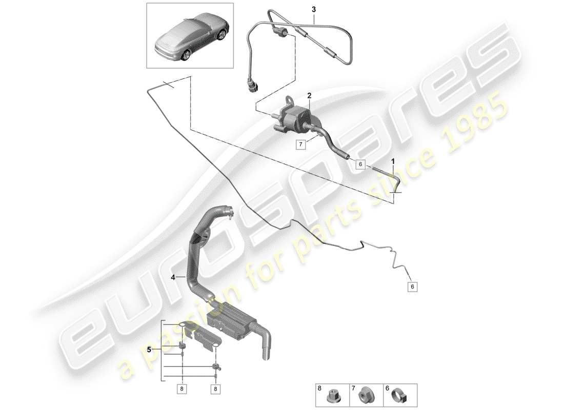 porsche 2018 (panamera 971-1) auxiliary heater fuel supply system and exhaust system part diagram