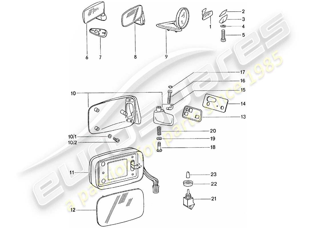 porsche 1976 (911) rear view mirror inner - rear view mirror part diagram