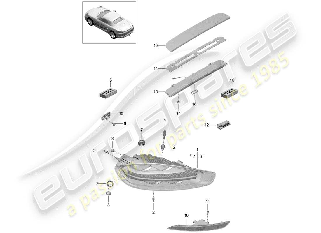 porsche 2020 (718 boxster) rear light licence plate light additional brake light rear fog light parts diagram