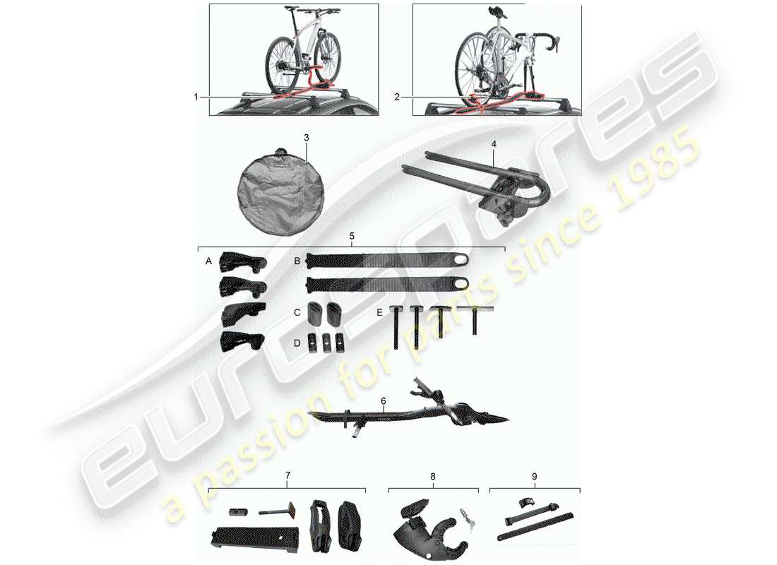 porsche 2007 (tequipment cayenne) bicycle carrier parts diagram