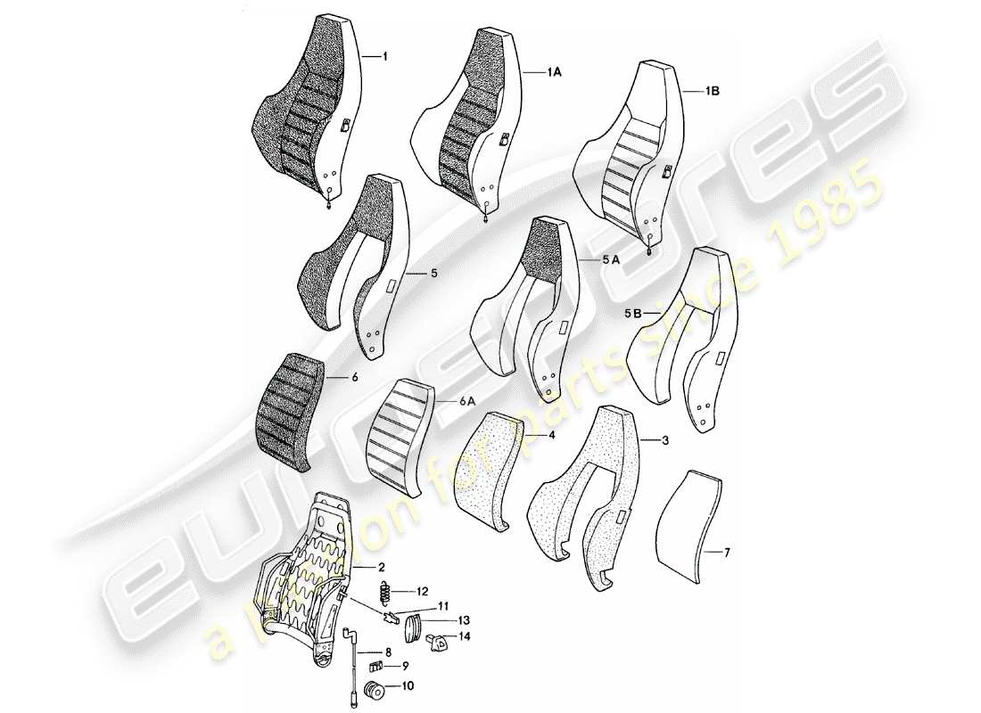 porsche 1982 (924) sports seat - backrest - and - single parts part diagram