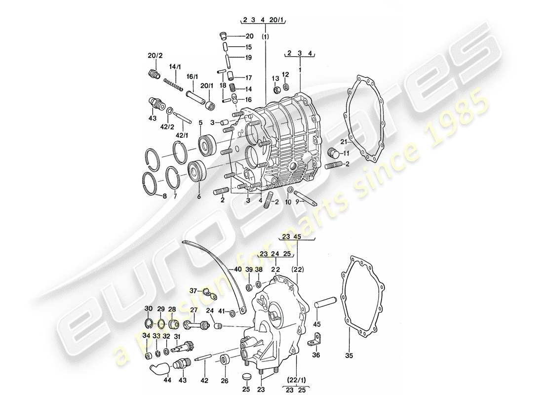 porsche 1977 (911) gear housing - transmission cover part diagram